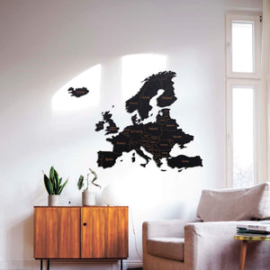 Wanddecoratie van hout | Europa met landsgrenzen en landnamen 