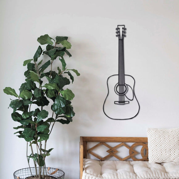 Wanddecoratie Hout | Gitaar line art / Muziek