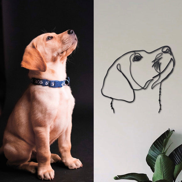 Wanddecoratie hout | van foto naar houten wanddecoratie, huisdier, hond One line art